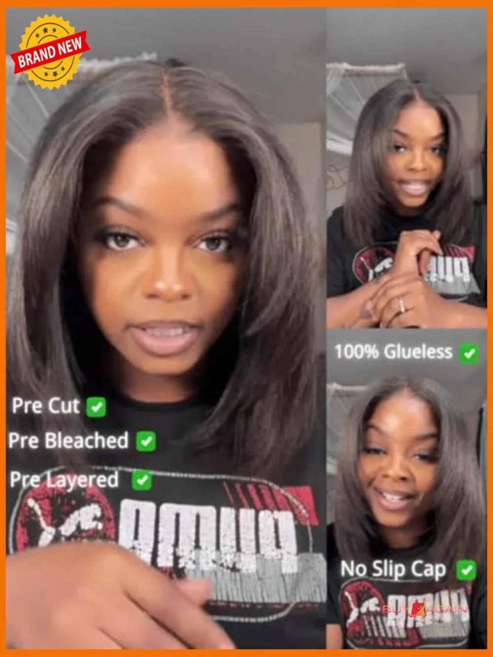 Yaki Straight Bob Drawstring Wig Human Hair with Face Framing Layers 180%